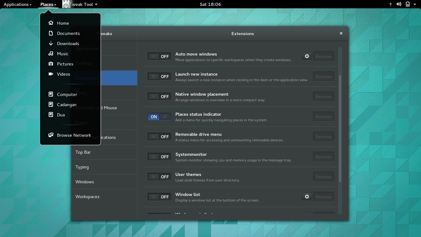 Tweak tool. Gnome tweak Tool. Gnome-Shell-Extension-System-Monitor. Launch New instance. Native Window Placement.